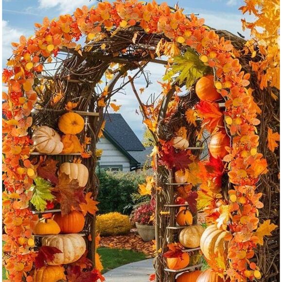 2Pk 6ft Artificial Fall Garland Maple Leaves Autumn Home Mantel Table Decoration - Picture 3 of 13